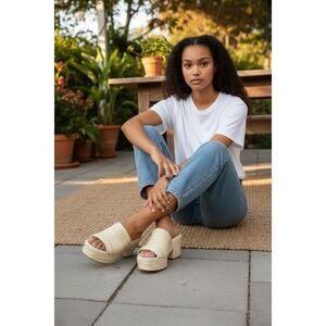 Dolce Vita‎ Women's Espadrille Platform Slide Sandals Raffia Beige